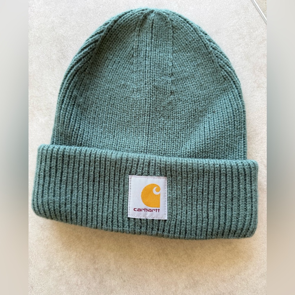 Carhartt Dark Green Hat Beanie Knit One Size Logo stretch